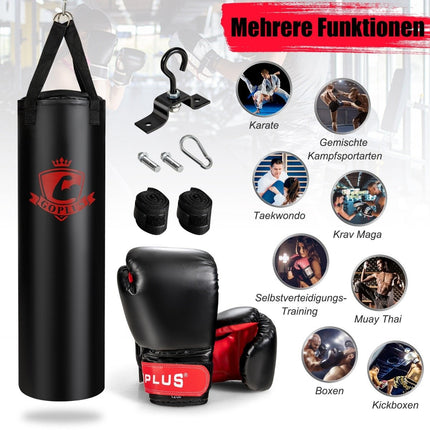 Sada boxovacího pytle 28.5 kg s boxerskými rukavicemi 12 oz a bandážemi, černá