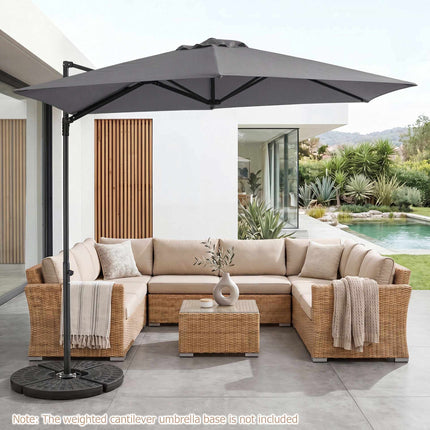 290 cm Grey Cantilever Parasol with Stand & 360 Rotation