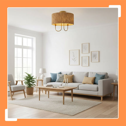 2-Bulb Ceiling Lamp, Paper Cord & Bronze Finish