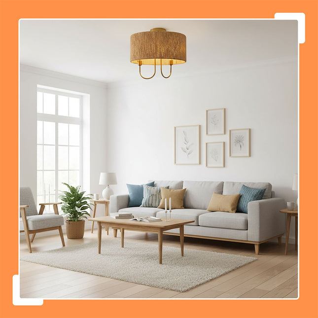 2-Bulb Ceiling Lamp, Paper Cord & Bronze Finish