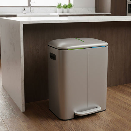 2-Compartment Kitchen Waste Bin, Pedal & Soft-Close