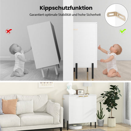2-Door White Sideboard Cabinet with Metal Legs