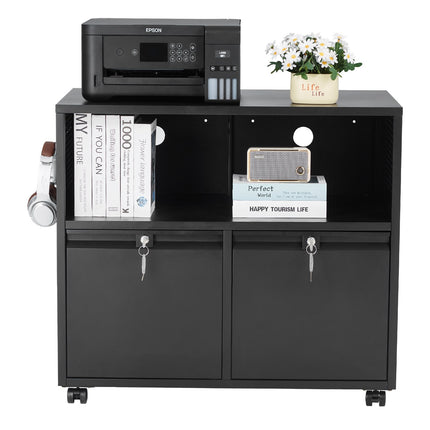 2-Drawer Lateral Metal File Cabinet With Lock, Black