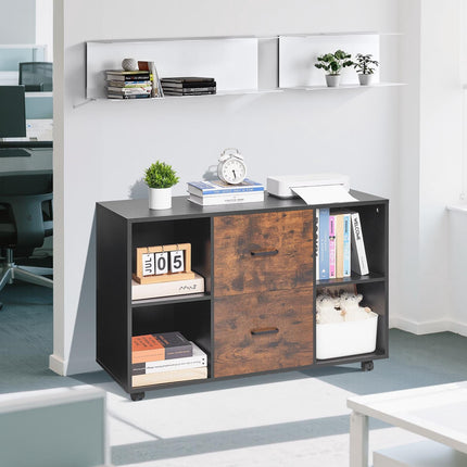 2-Drawer Rolling File Cabinet With Shelves, Black