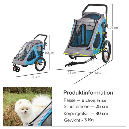 Pet bike stroller, 2-in-1 dog carrier, breathable Oxford fabric