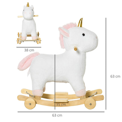 2-in-1 plush rocking horse & wheel toy for children, white