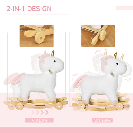 2-in-1 plush rocking horse & wheel toy for children, white
