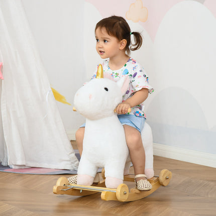 2-in-1 plush rocking horse & wheel toy for children, white