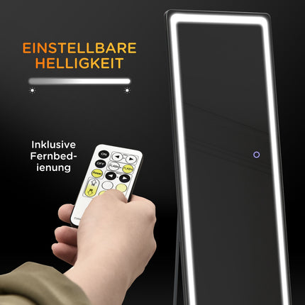 Celopostavové stojací LED zrcadlo, kosmetické i na stěnu, stříbrná/černá
