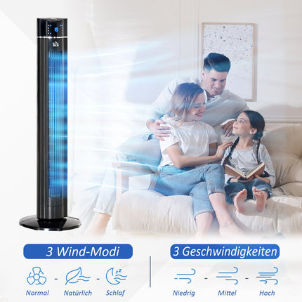 2-in-1 Tower & Stand Fan, Remote Control, Timer, Black