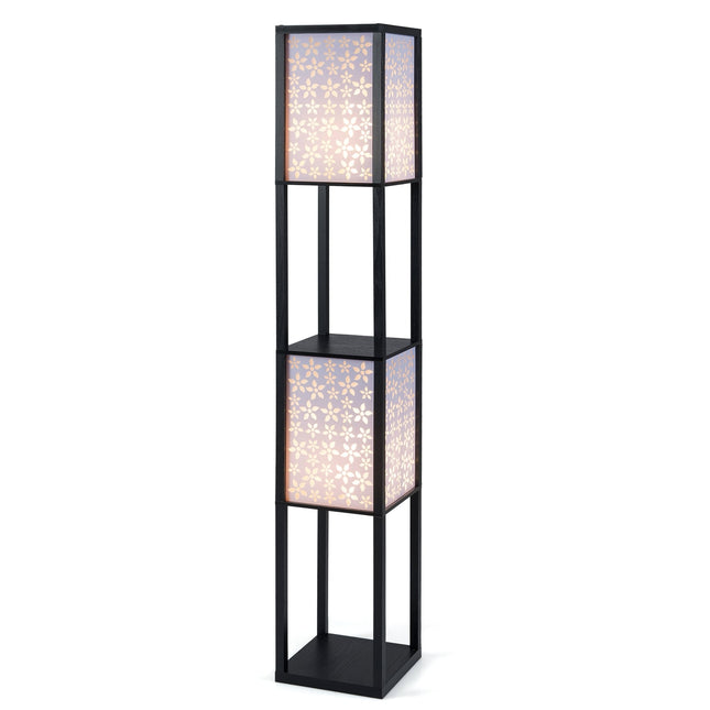 Vloerlamp met 2 lichtpunten en plankjes, acryl kappen