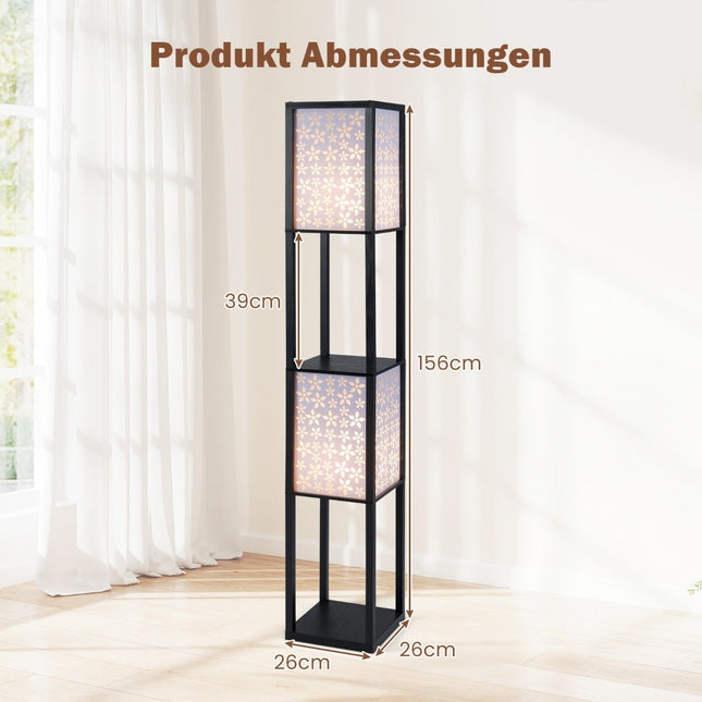 Vloerlamp met 2 lichtpunten en plankjes, acryl kappen