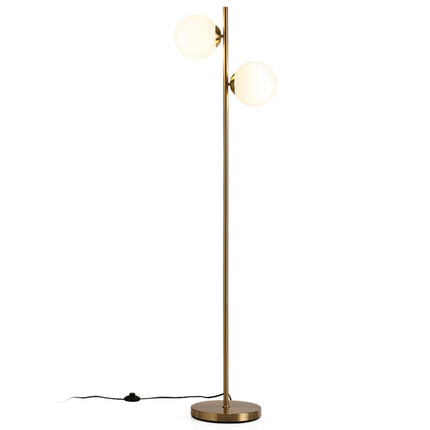 Stojací lampa se 2 světly z mléčného skla a nožním vypínačem