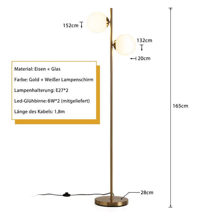Stojací lampa se 2 světly z mléčného skla a nožním vypínačem