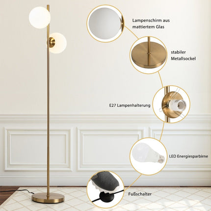 Stojací lampa se 2 světly z mléčného skla a nožním vypínačem