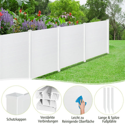 Zahradní plot 2 ks se sloupky a krytkami, výška 124 cm, PVC zástěna, zásuvný plot, bílý