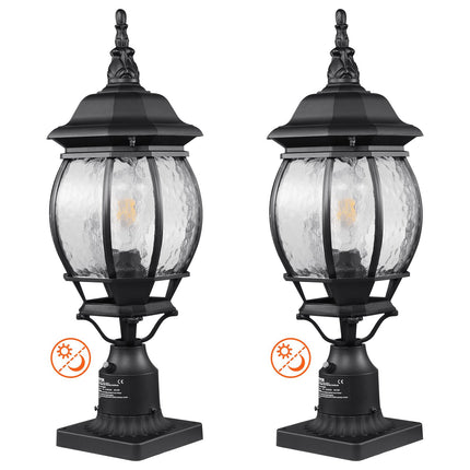 2-Pack Dusk to Dawn Outdoor Post Lights, Waterproof Glass