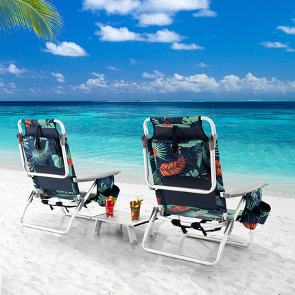 2-Pack Folding Reclining Beach Chair Set with Table