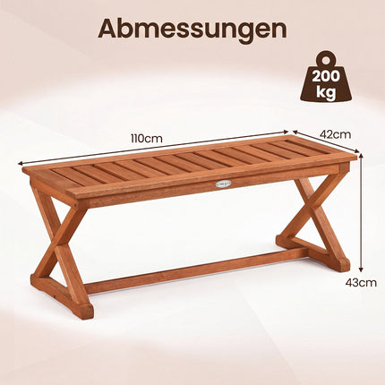 2-Person 44" Teak Hardwood Outdoor Bench, Slatted Seat