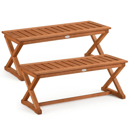 2-Person 44" Teak Hardwood Outdoor Bench, Slatted Seat