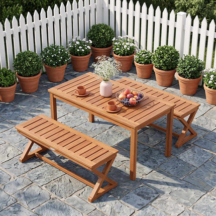 2-Person 44" Teak Hardwood Outdoor Bench with Slatted Seat