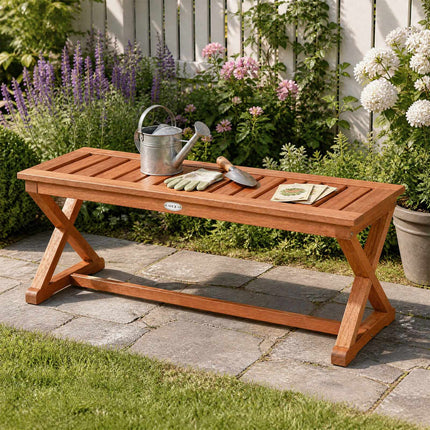 2-Person 44" Teak Hardwood Outdoor Bench with Slatted Seat