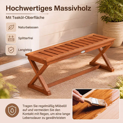 2-Person 44" Teak Hardwood Outdoor Bench with Slatted Seat