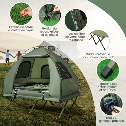 2-Person Camping Tent Cot Set With Air Mattress, 2 Bags