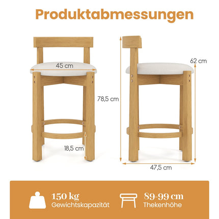 Sada 2 barových židlí, dřevo, výška sedu 62cm, přírodní