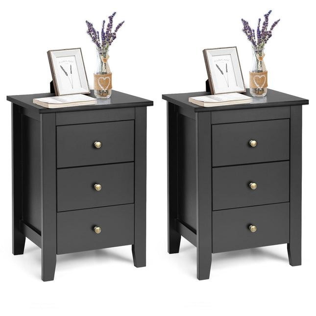 2-Piece Black Nightstand Set with 3 Drawers, 46x37x65 cm
