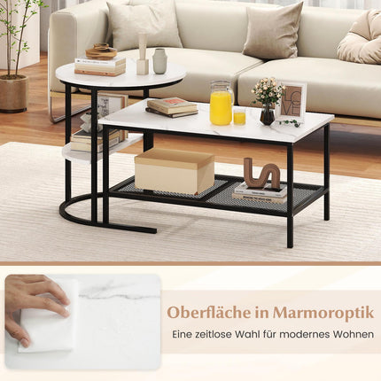2-Piece Coffee Table Set with Faux Marble Top, Black