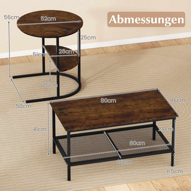 2-teiliges Couchtisch-Set mit Kunstmarmorplatten, Braun