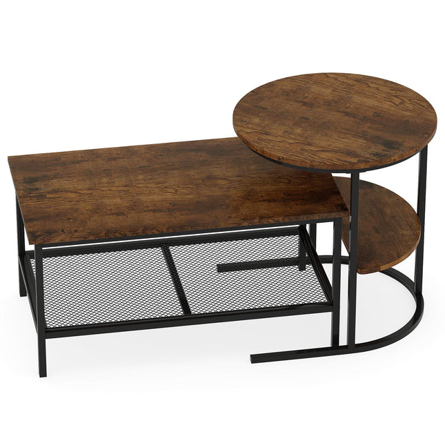 2-teiliges Couchtisch-Set mit Kunstmarmorplatten, Braun