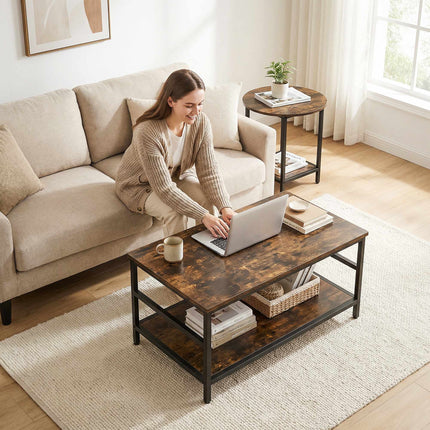 2-Piece Coffee Table Set with Storage, Rustic Brown