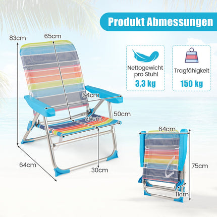 2-teiliges klappbares Strandstuhl-Set, verstellbare Rückenlehne