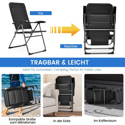 Sada 2 skládacích zahradních židlí, polohovatelné opěradlo, černá