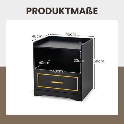 Sada 2 nočních stolků s LED osvětlením a nabíjením USB a Type-C