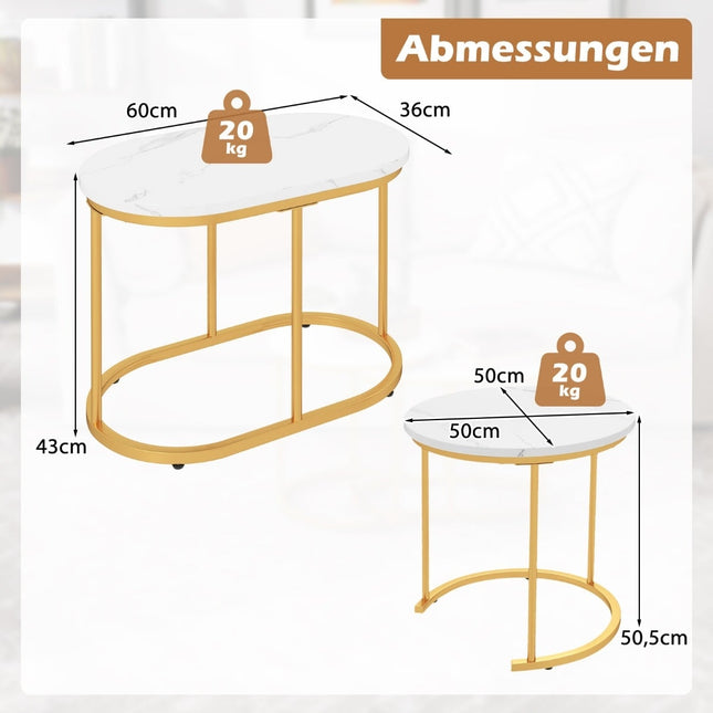 2-Piece Marble-Look Coffee Table Set with Gold Legs