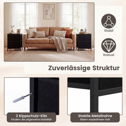 Sada 2 nočních stolků se 2 látkovými zásuvkami, kovový rám