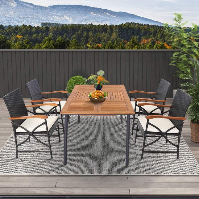 2-Piece PE Rattan Patio Chairs with Cushions and Armrests