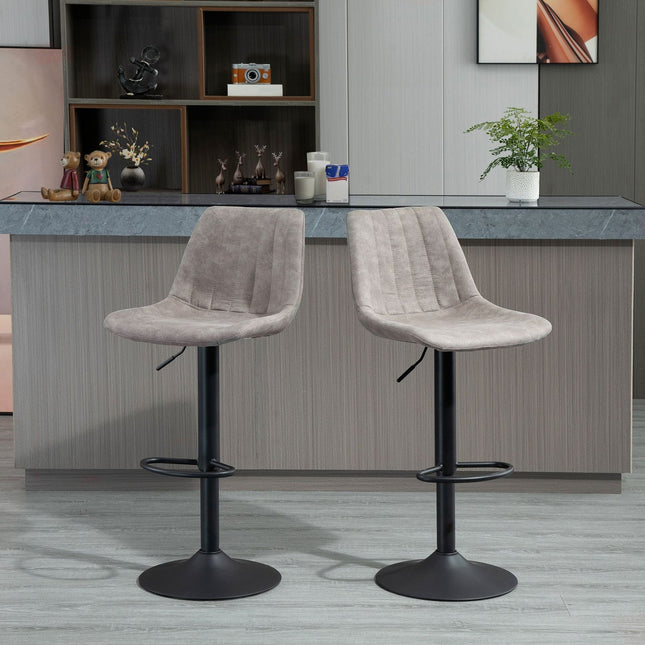 2-delige retro barkrukken, grijze microvezel, verstelbare hoogte