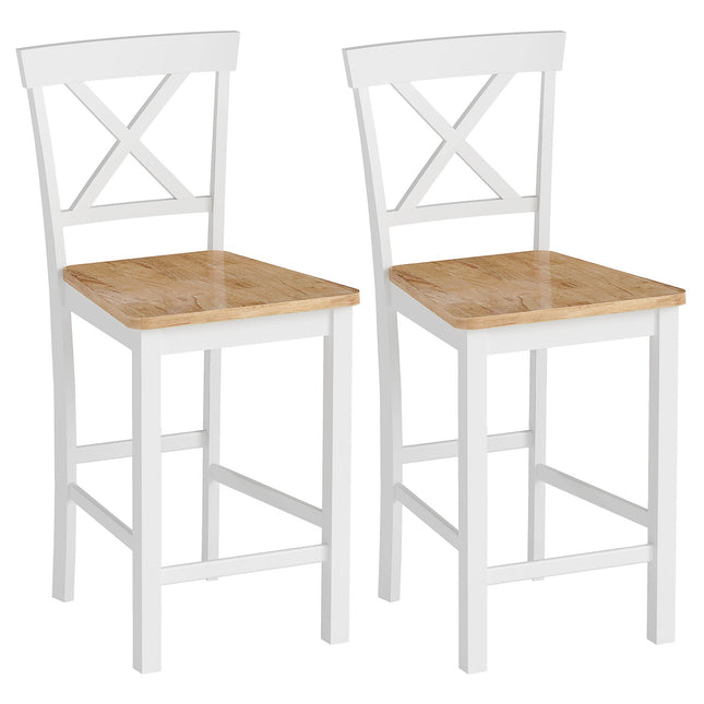 2-delige rubberhouten barkrukken, eiken & wit, 60 cm zitting