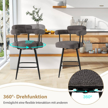 Sada 2 otočných barových židlí, polstrované, otáčení 360, šedá