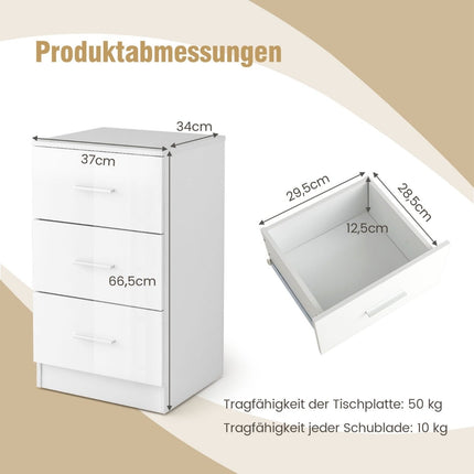 2-Piece White Nightstand Set with 3 Drawers, 66.5 cm