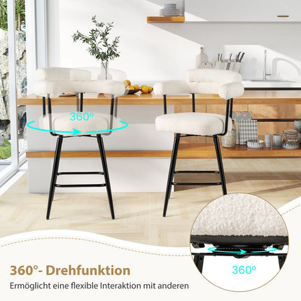 Sada 2 otočných barových židlí, bílá, sedáky otočné o 360