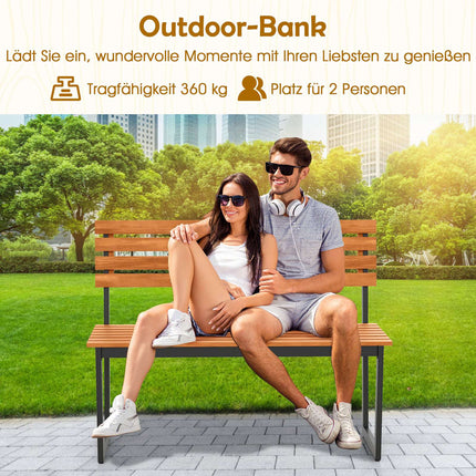 2-Seater Acacia Wood Garden Bench with Metal Frame