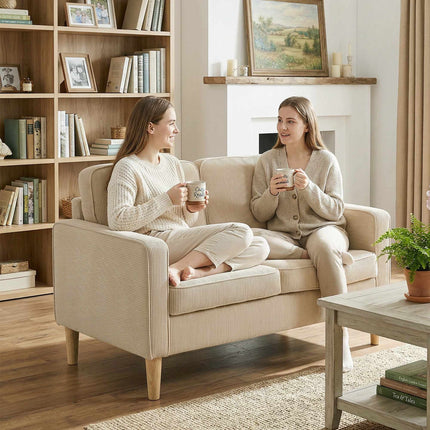 2-Seater Corduroy Sofa with Storage, Beige, 117 x 63 cm