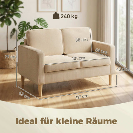 2-Seater Corduroy Sofa with Storage, Beige, 117 x 63 cm