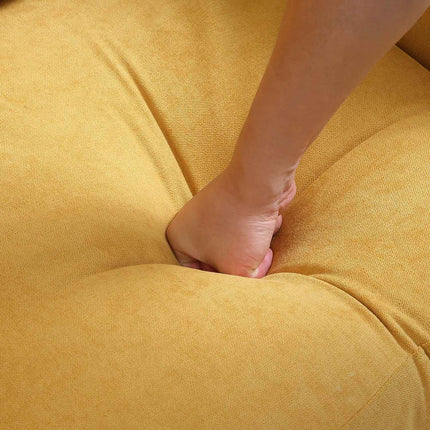 Retro dvoumístná pohovka, lněný vzhled, nosnost 300 kg, žlutá