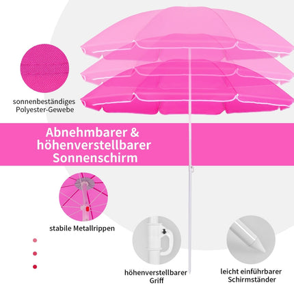 Dvoumístné skládací kempingové křeslo se slunečníkem, růžová